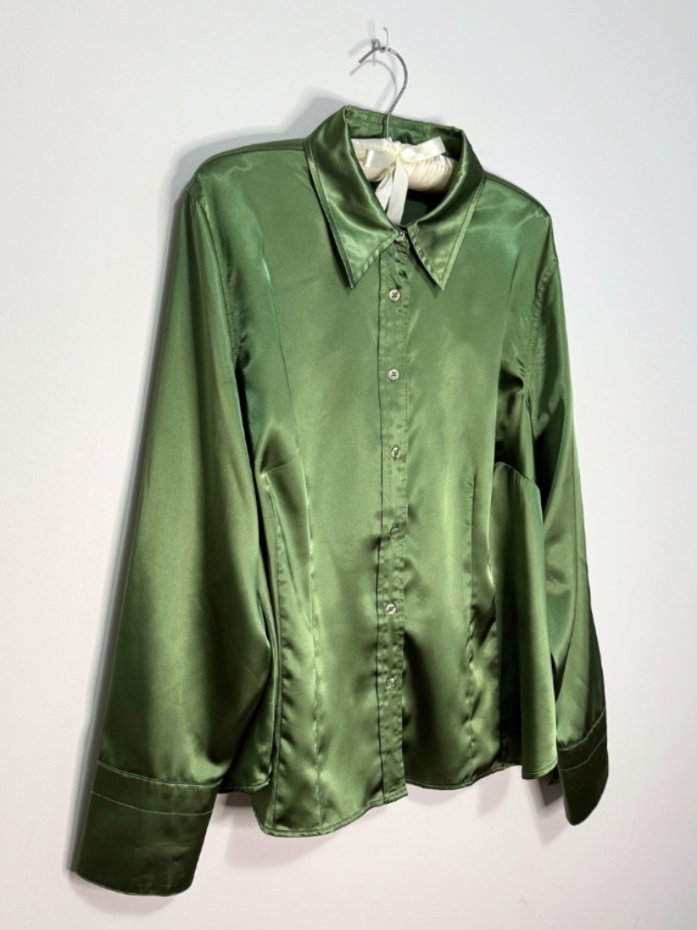 Encore Green Shiny Button Up Blouse 20